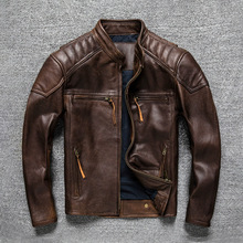HALEI哈雷机车服 复古头层牛皮真皮皮衣男皮夹克机车摩托车服外套
