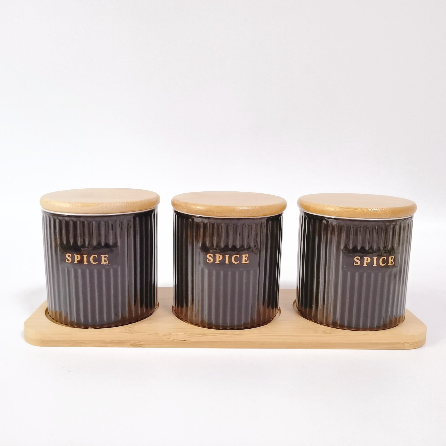 Fábrica directa de cerámica a rayas condimento tarro de almacenamiento tarro traje cocina almacenamiento tarro sal tarro hogar condimento tarro