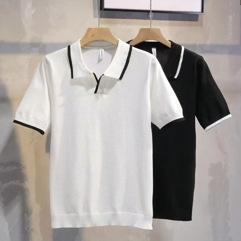 Light and thin breathable knitted fashionable two-tone polo