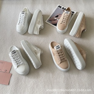 M Brand Summer Trendy Fashion Casual Versatile Lace-Up Thick-Soled Solid Color Platform Biscuit Half-Slip Full-Cover White Shoes