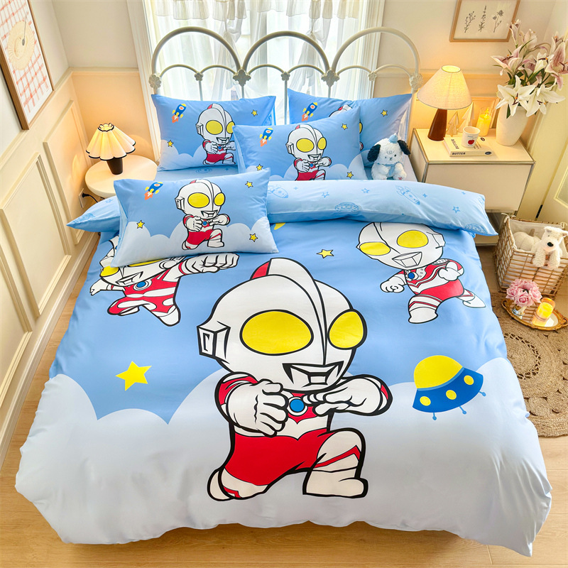 Altman Children's Four-piece Cotton Bedding Cotton Quilt Cover Bed Sheet Man Boy's Bed Hat Dormitory Three-piece Set