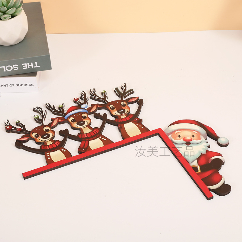 Amazon クリスマスドアコーナーウォールステッカー木製工芸品サンタクロースクリスマスイブドアフレーム木製クリスマス装飾|undefined