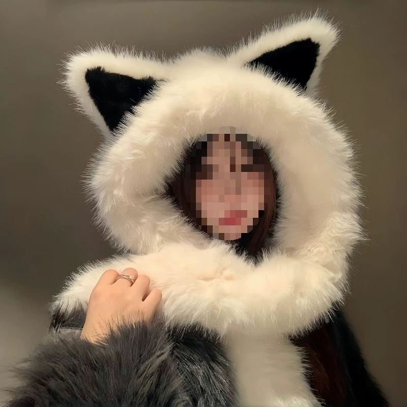 Плюшевая милая лиса уша шапка шарф утолщение шея теплая осенью и зимой