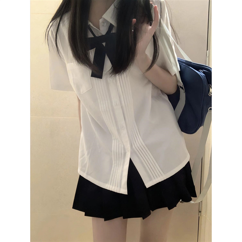 jk shirt organ pleated short-sleeved shirt female college style graduation class uniform basic suit white shirt