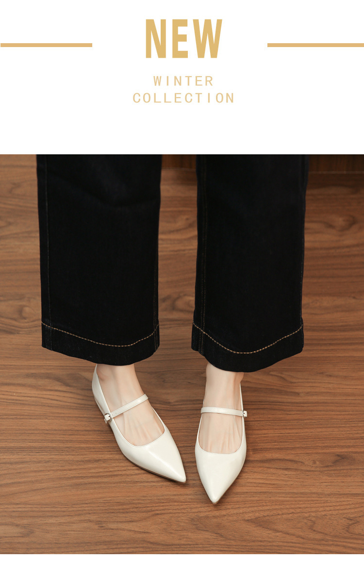Giày ballet mũi nhọn đế bằng nâng cao bên trong, miệng nông, phong cách thanh lịch mùa xuân thu — đen chi tiết 2