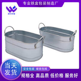 现货大号椭圆欧式马口铁镀锌花盆桶金属啤酒冰桶铁桶双耳园艺盆栽