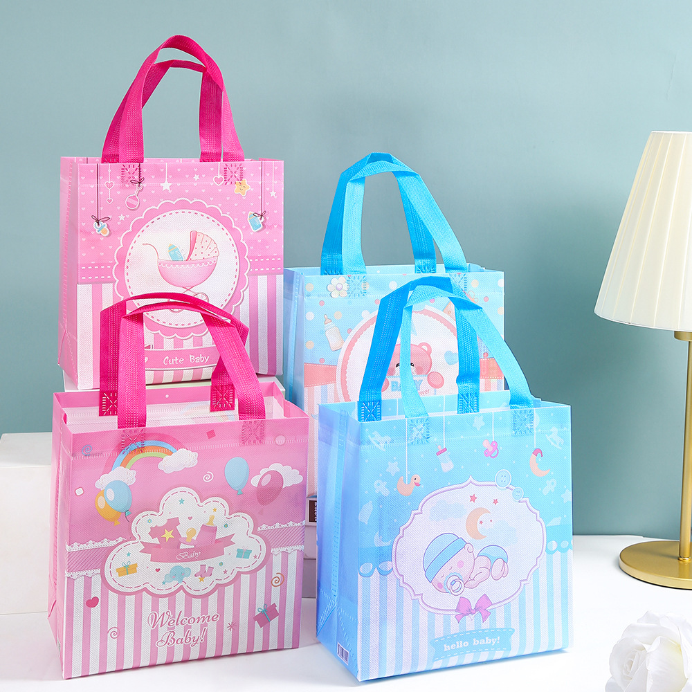热销无纺布印花手提袋宝宝生日礼品包装袋防水外卖购物袋折叠收纳