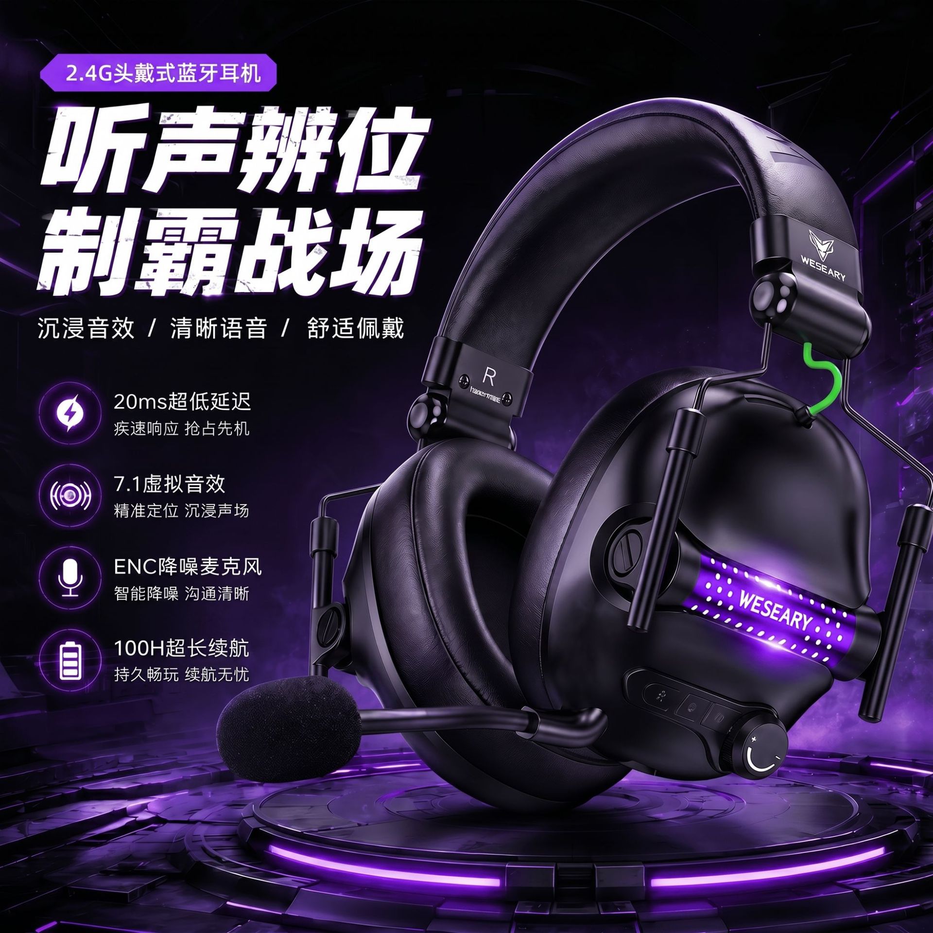 Source Factory Head-Mounted Bluetooth Headphones with Microphone, Wireless High-Quality Sound, Dedicated for Computer Games, Wholesale