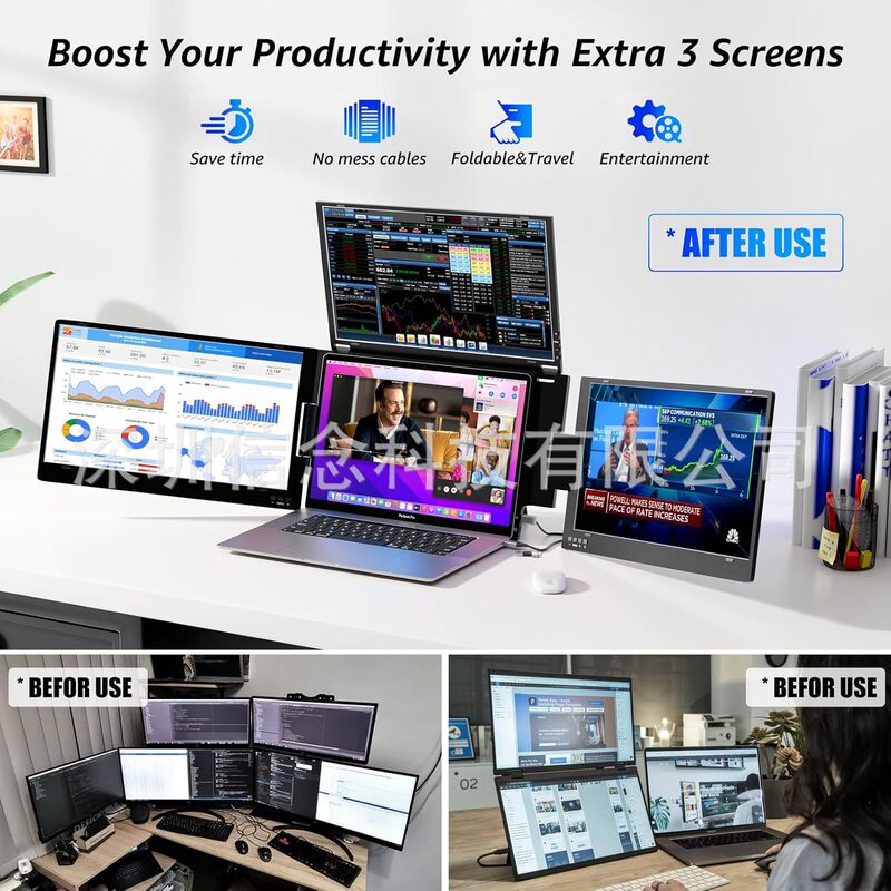 Portable Three-Screen Monitor - Suitable for Ai Application Design and Video Editing - Financial Transaction Efficiency Multiplier Portable Three-Screen Monitor - Suitable for Ai Application Design and Video Editing - Financial Transaction Efficiency Multiplier