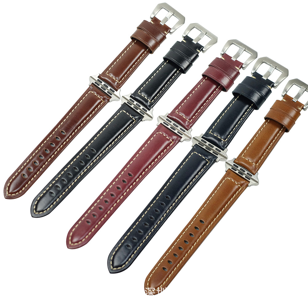 適用蘋果手錶亮皮大扣真皮錶帶Apple Watch8654321SE真皮腕帶