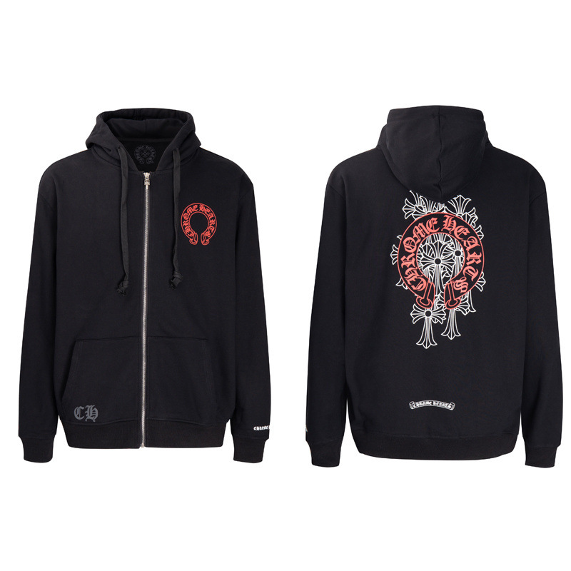 Transfronterizo solo para tres marcas completas CH Cro Street tide sánscrito crucifijo chaqueta con sombrero con cremallera fábrica de stock de cabello directo
