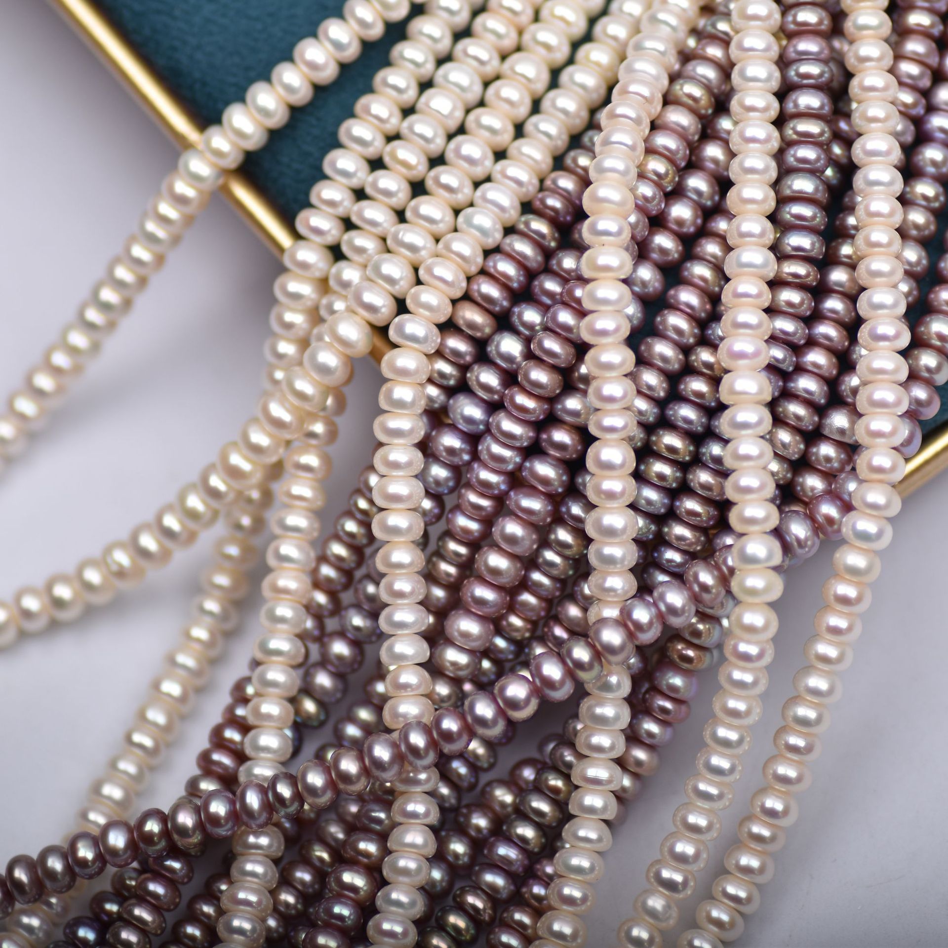 天然淡水珍珠強光算盤珠散珠麵包珠約5mm四面光厚扁珠裸石diy配件