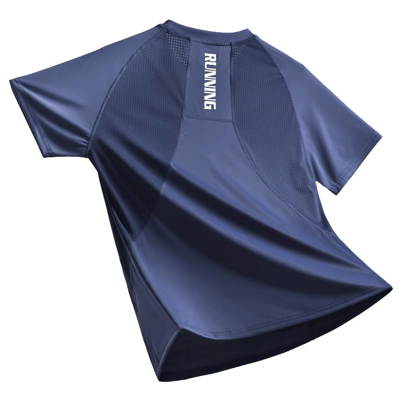 Camiseta deportiva de malla masculina profesional transpirable running fitness trajes de entrenamiento de hielo rápido secado verano delgado suelto mangas cortas