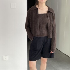 嘉織セーター2点セット キャミソールジッパー付きジャケットトップスセット ウール新作韓国風カーディガンY989