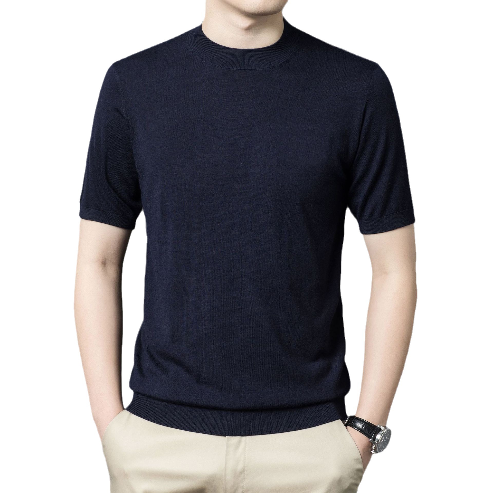 Pull en cachemire de couleur unie pour homme, nouvelle collection automne et hiver, en laine tricotée à manches, pull décontracté à col mi-haut_voghion.com