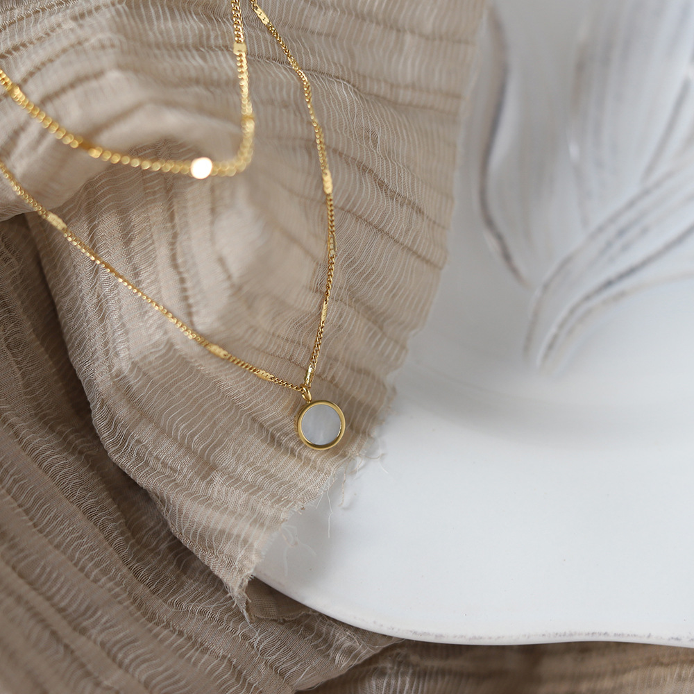 Fashion Round Titanium Steel Inlay Shell Layered Necklaces 1 Piece