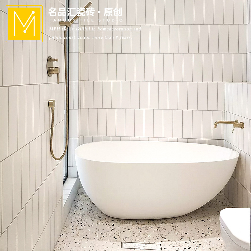 ins small white brick Nordic Kitchen long brick bathroom subway brick bathroom kitchen and bathroom tile toilet balcony wall brick