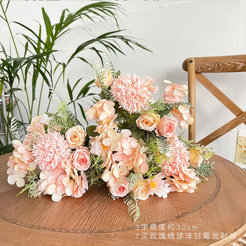 ！玫瑰绣球花花假花客厅餐桌装饰摆设塑料花拍照道具套装|undefined