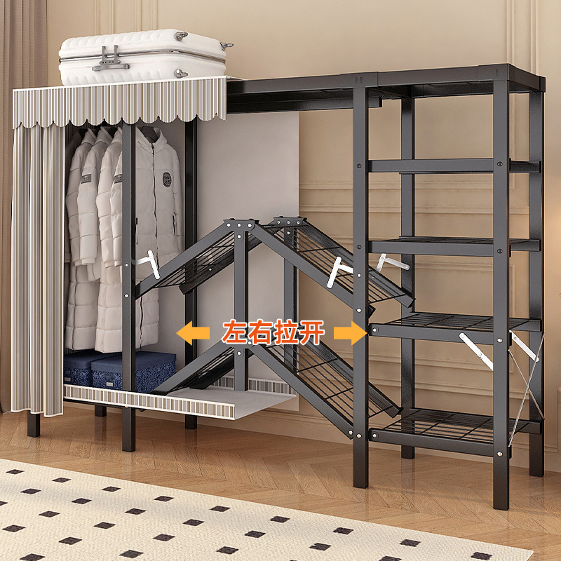 Factory Direct Sale 28mm Thickened Steel Pipe Foldable No-Installation Wardrobe Full Steel Frame Simple Fabric Wardrobe