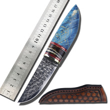 VG10大马士革钢刀直刀户外刀防身小刀军刀随身刀猛犸牙柄收藏刀具