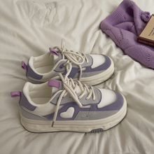 原創設計紫色愛心運動鞋女款潮ins溶解底休閑板鞋百搭透氣小白鞋