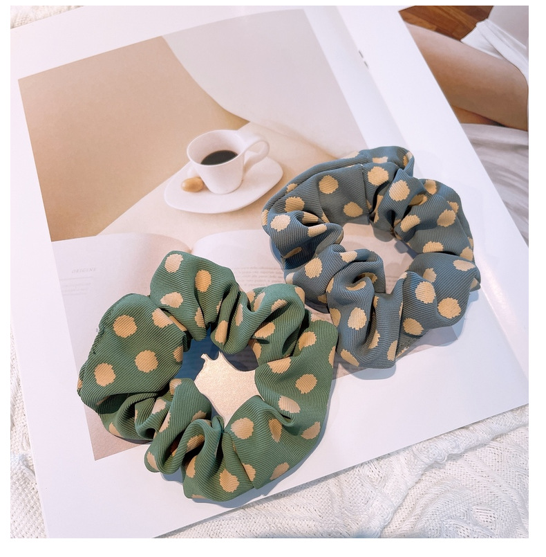 15g Weight Headwear Classification Birthday Occasion Geometric Pattern Women'S Gender Retro Style Khaki, White, Green, Blue, Yellow, Black Color Korean Retro Letter Wave Dot Hair Scrunchies 19