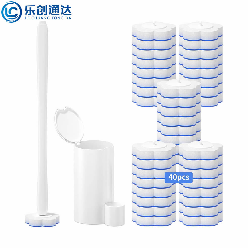 Lechuang Disposable Toilet Brush Replacement Heads, 40-Pack, Sponge Cleaning Brush Heads, Disposable Toilet Brush Core, Universal