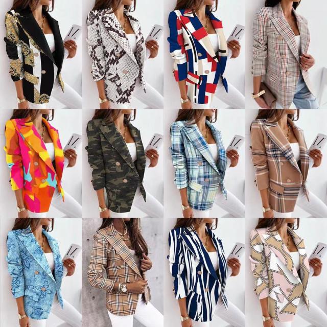 Autumn and Winter New Long-sleeved Double-breasted Fashionable Casual Printed Small Suit Women's Slim-fit Woolen Jacket Autumn and Winter New Long-sleeved Double-breasted Fashionable Casual Printed Small Suit Women's Slim-fit Woolen Jacket