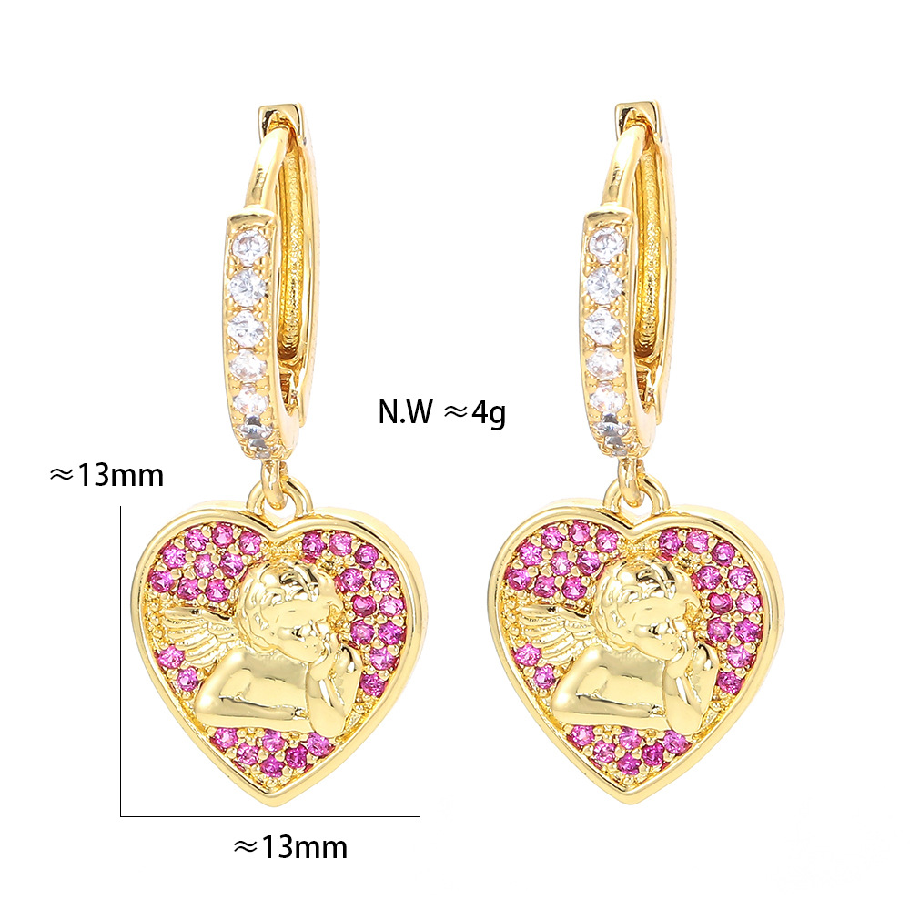 Unisex Gender Plating Design Fashion Micro-inlaid Zircon Little Angel Pendant Heart Earrings Wholesale Nihaojewelry