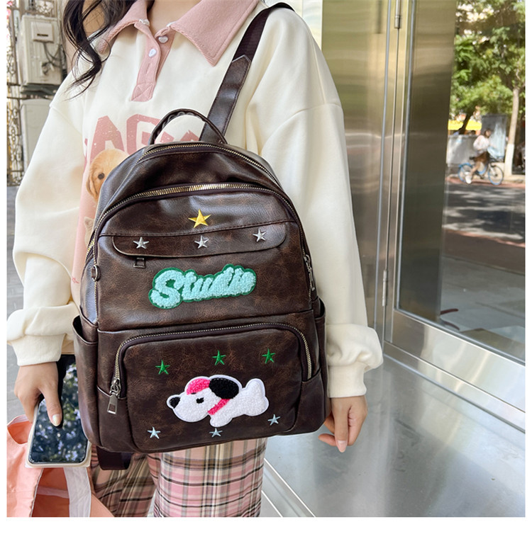 Neue Damentasche mit auffälligem Star American Retro-Rucksack, süßer Hund, nostalgische Schultasche, Schüler-Klassentasche_voghion.com