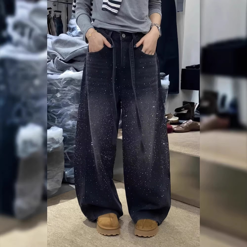 Y2K Rhinestone Embellished Jeans – Vintage High-Waisted Flare Pants For Women (S-3XL, Regular/Fleece Lined)_ecoleips.com