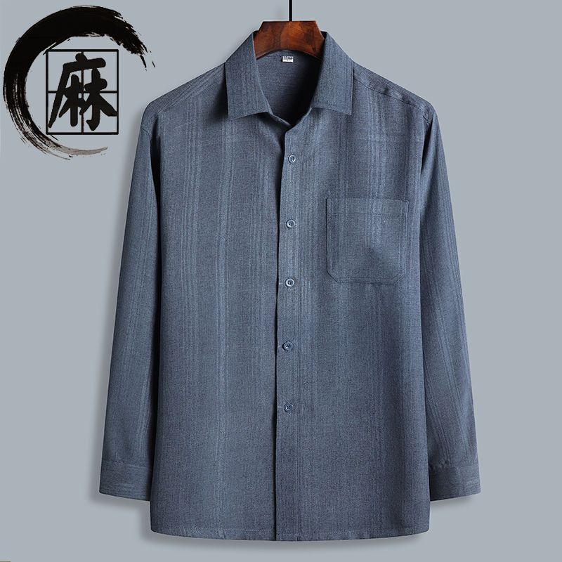 Spring and Autumn Dad Long Sleeve Shirt Middle-aged and Elderly Men's Grandpa Shirt Cotton Linen Loose 60-70-80 Years Old Spring and Autumn Dad Long Sleeve Shirt Middle-aged and Elderly Men's Grandpa Shirt Cotton Linen Loose 60-70-80 Years Old