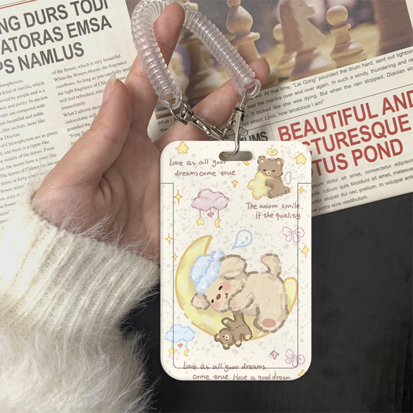 유화 동물 KT 스타일 카드 홀더 2개 + 투명 스프링 로프