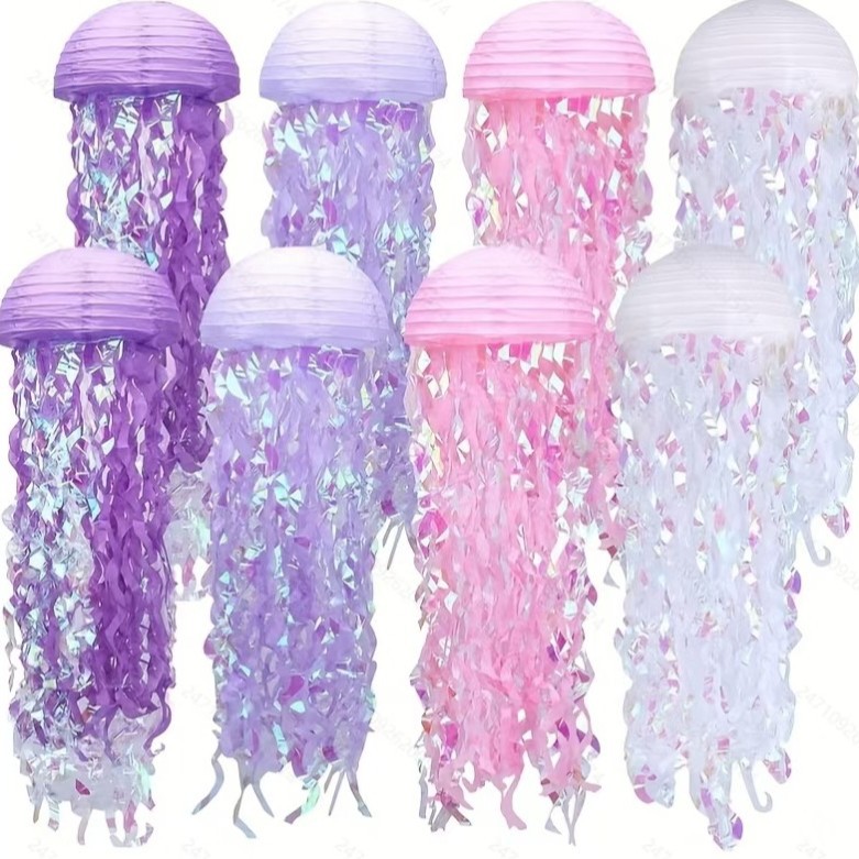 Semi-circular colorful jellyfish and mermaid paper lanterns for oceanarium events, gatherings, themed parties, and hanging decorations