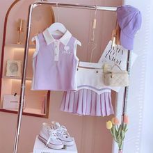 女童套装夏装2025新款儿童运动两件套夏季小女孩洋气无袖百褶裙子