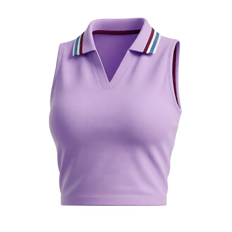 Nuevo conjunto de ropa de tenis femenina polo collar de protección de la luz de la piel de yoga de color contraste conjunto deportivo de golf