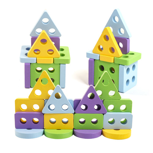 Children's wooden set of column toys geometric shape wooden early education puzzle Montessori enlightenment multi-functional intellectual building blocks
