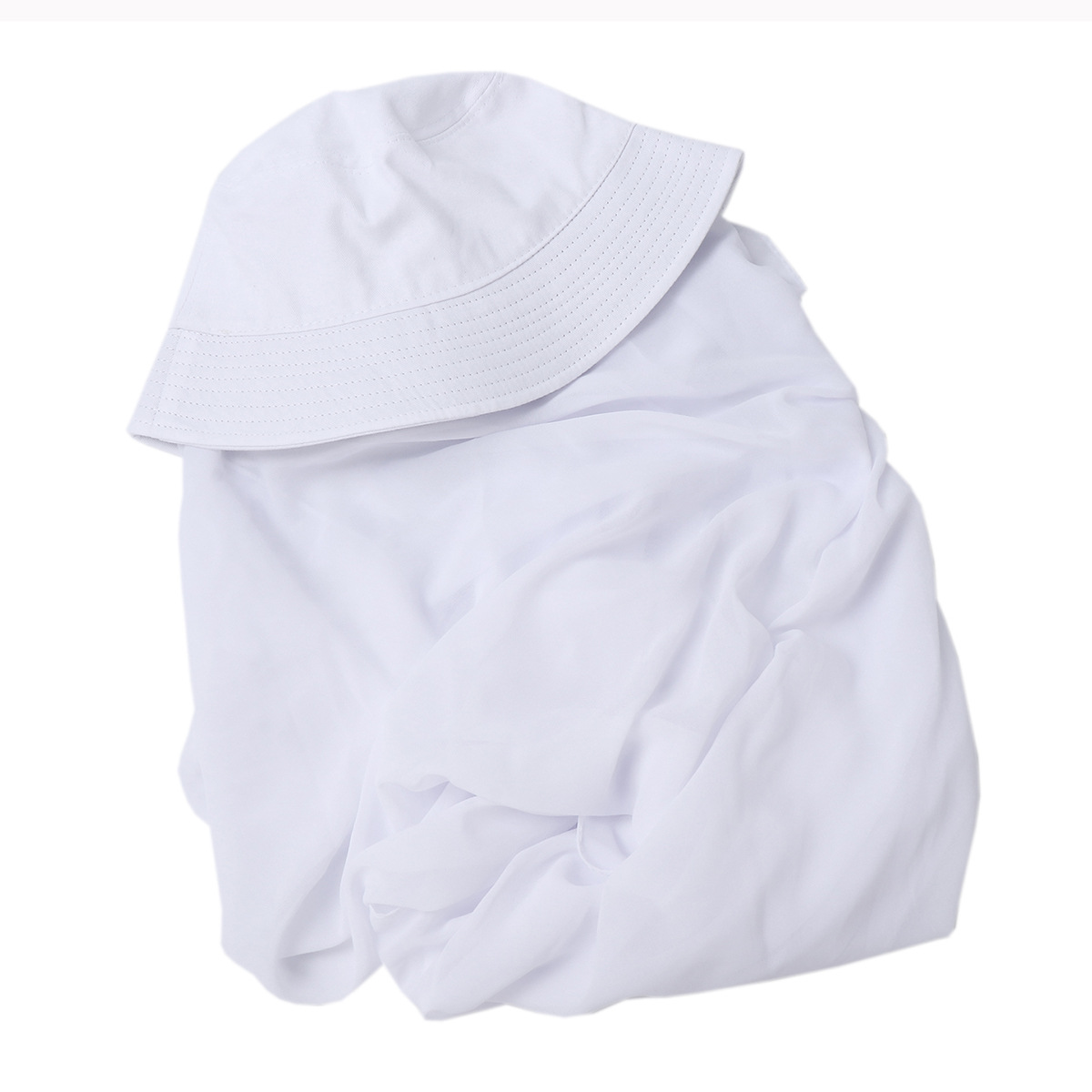 solid color chiffon plus fisherman hat long scarf pearl chiffon all-in-one scarf 2-piece set for drop shipping_voghion.com