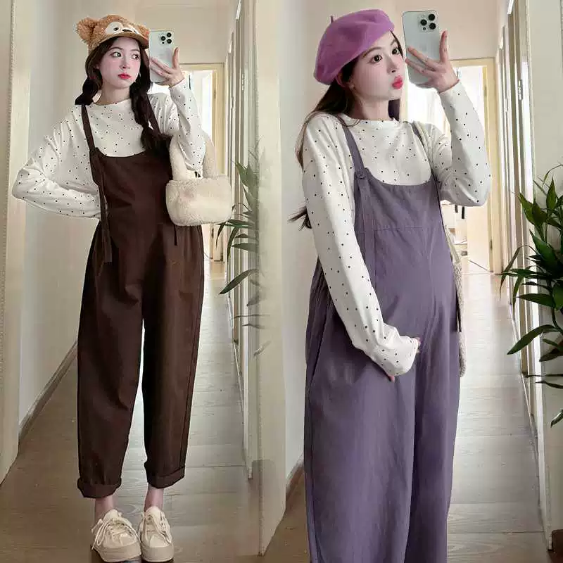 Set for pregnant, T-shirt, overall for leisure, trousers, Korean style