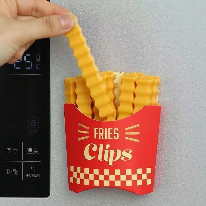 French fry bag closure clip, cute cartoon design, magnetic, for fridge, snack bag, moisture-proof, food preservation, seasoning seal clip