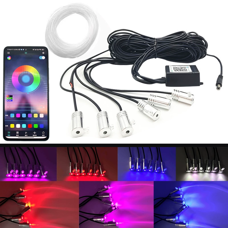 Трансграничная точечная атмосферная подсветка автомобиля, приложение для дистанционного управления, красочная музыкальная ритм-подсветка, 64-цветная оптоволоконная подсветка для модификации автомобиля