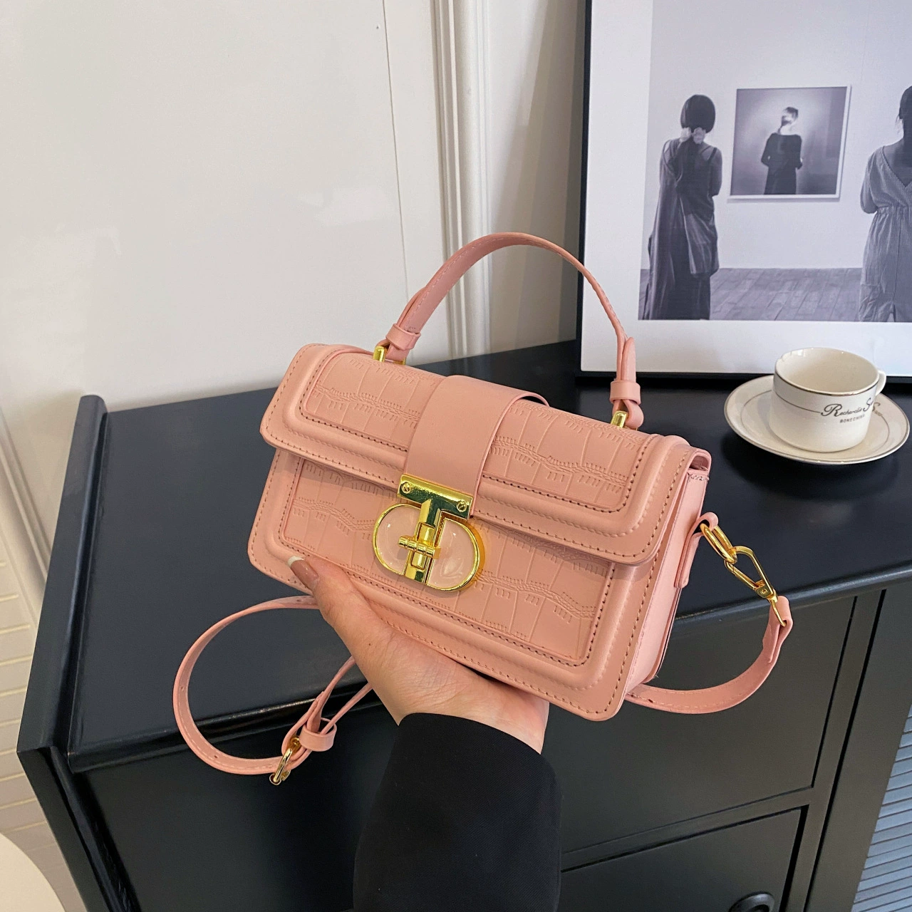 Handheld box shoulder bag, top-handle crossbody with detachable strap, multiple colors