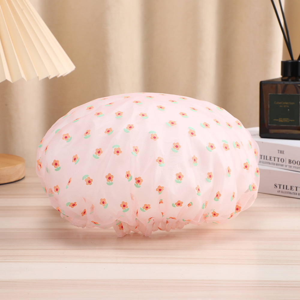 Gorro de ducha de PEVA transparente con estampado de lámina dorada, impermeable y con diseño de dibujos animados, para mujer._voghion.com