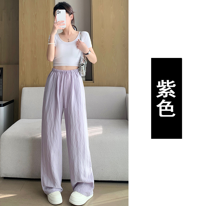 ホットな新しいリヨセルテンセルコットンとリネンのワイドレッグパンツ、ハイウエスト、ゆったり、通気性、カジュアル、ストレートレッグ、スリム、フロアレングスパンツ|undefined