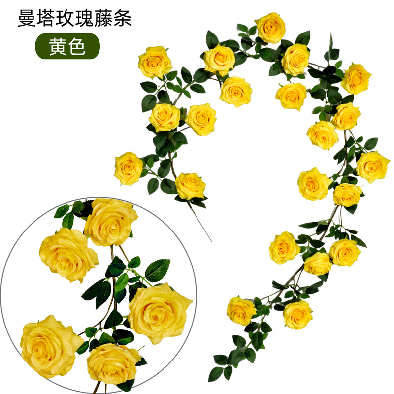 仿真玫瑰花藤花墙假花装饰花藤条空调管道遮挡店铺造景庭院装饰|undefined