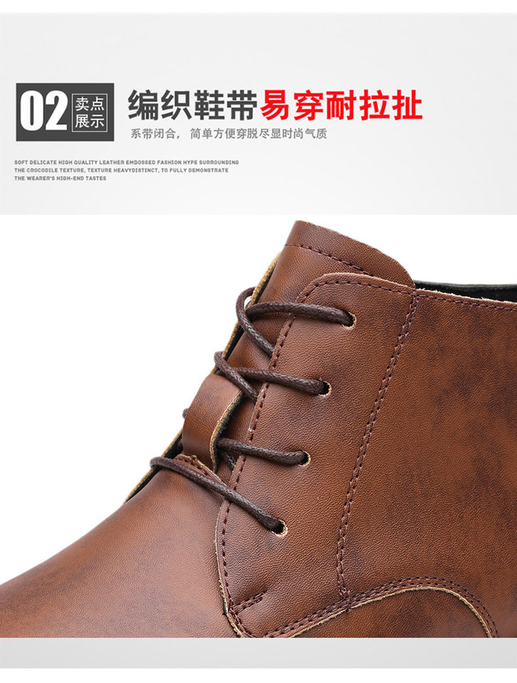 Bốt Martin nam cổ cao dây buộc mũi rộng phong cách bụi bặm, gót thấp 1-3 cm — Màu nâu lót da, Màu đen lót da chi tiết 11