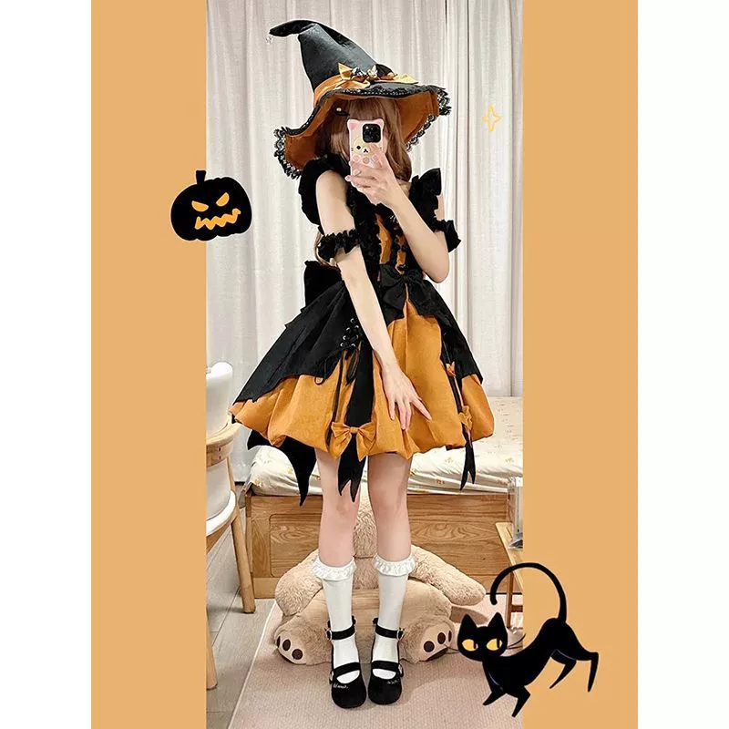 Платье Лолиты маленькой ведьмы цвета тыквы, платье JSK, милое платье принцессы Лолиты, костюм на Хэллоуин