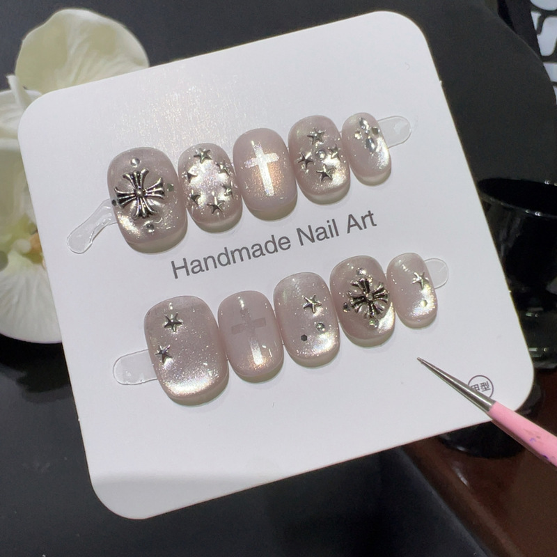 [Silver Cross] Sweet, Cool, Accessible Luxury Style Silver Cross Starburst Fantasy Niche Design Handmade Wearable Manicure