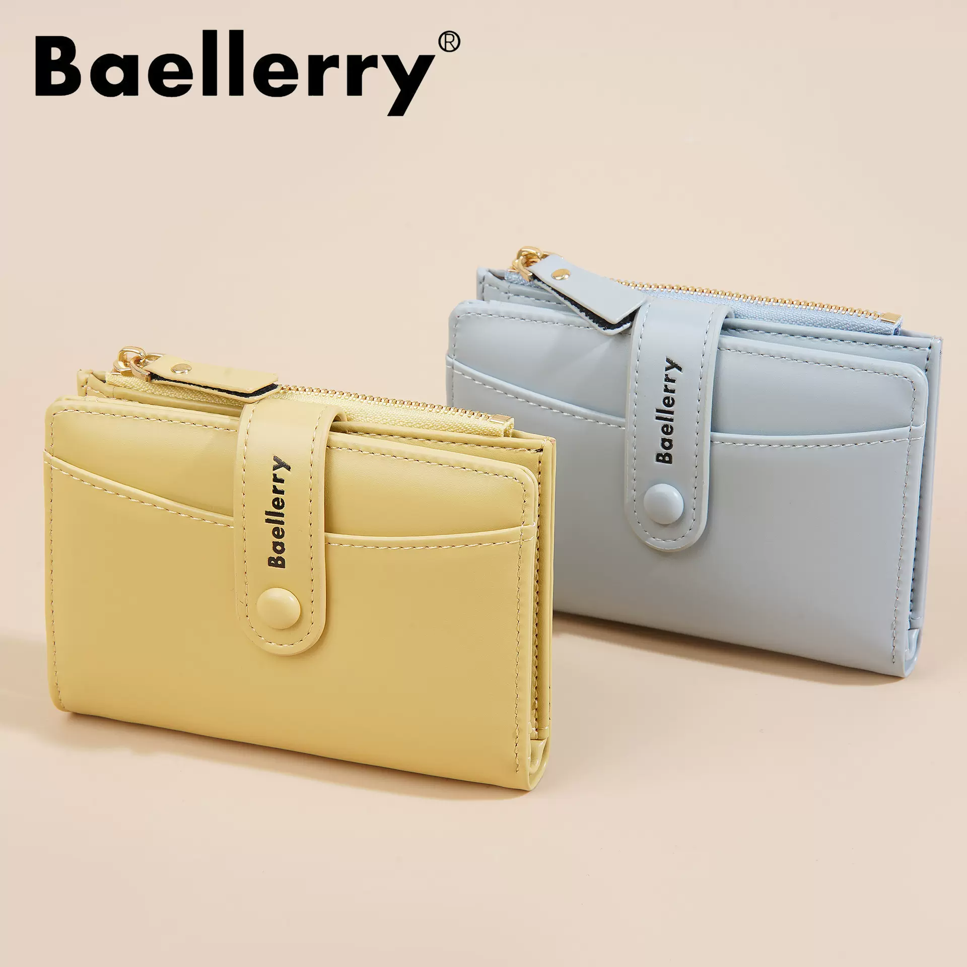 新款高级感马卡龙色短款女士ins钱包大容量二折拉链零钱包wallet