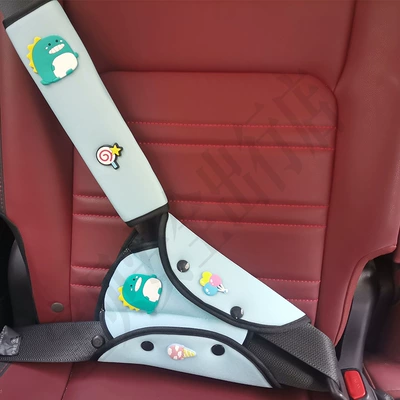Adjuster Anti-Neck-Strangling Shoulder Pad Set, Seat belt shoulder pad - blue-dinosaur-suit